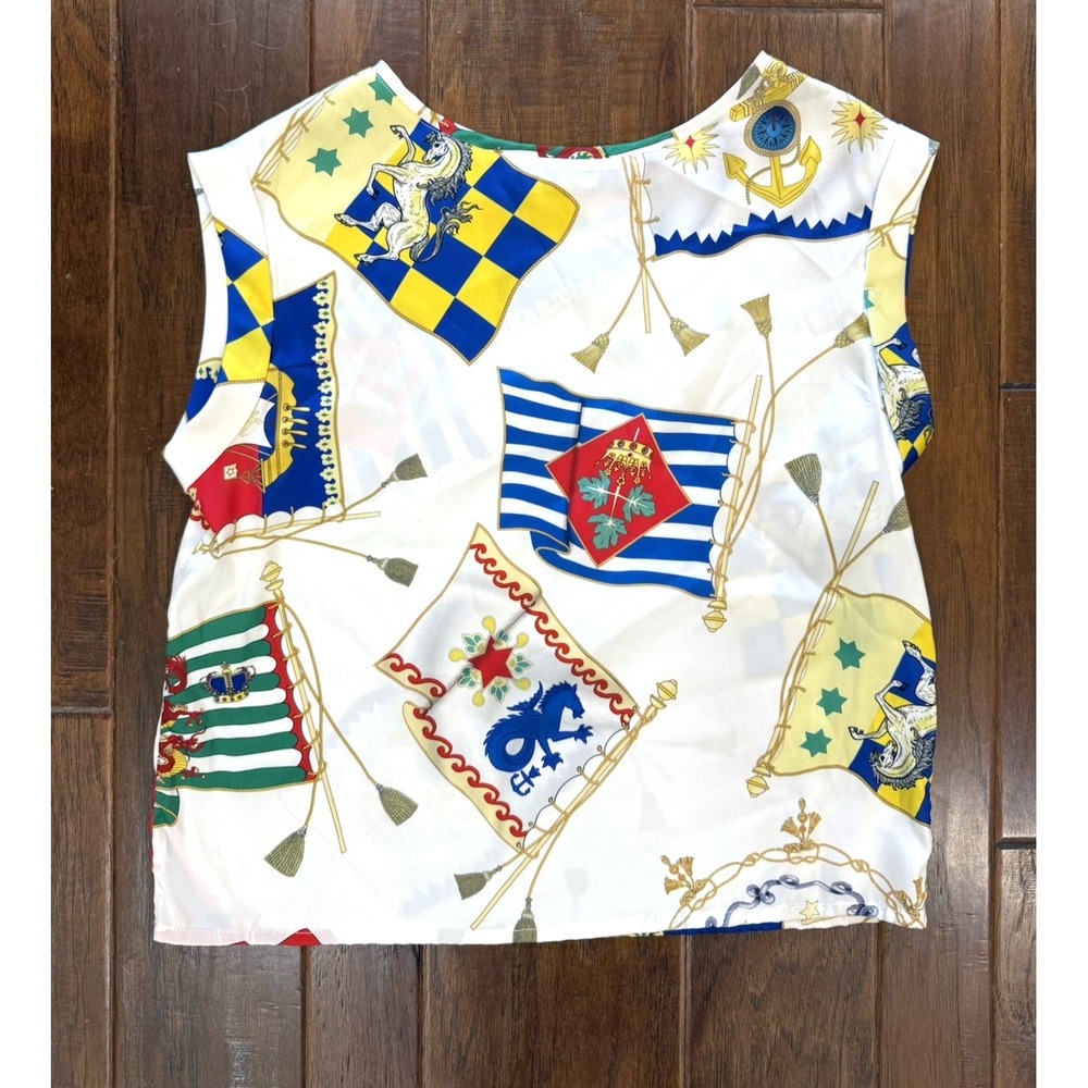 Equestrian Blouse Women's Medium Greece Flags Old Money Preppy Heritage Yacht - Picture 2 of 6